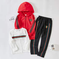 3-piece Stripes Hooded Coat & Sweatshirts & Pants for Boy  Red