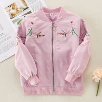 Kid Girl Plant Embroidery Coat  Rosa