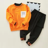 Kid Boy Letter Print Sweatshirt & Slacks  Orange