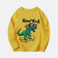 Kids Boys Dinosaur Print Pullover T-shirt  Yellow