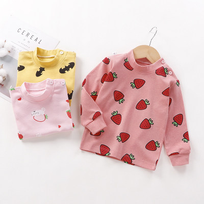 Top de pijama de fresa de algodón con gato y fruta para niñas pequeñas
