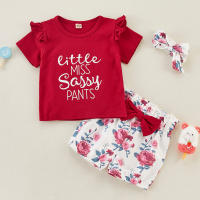 Toddler Girl T-shirt & Headband & Floral Print Shorts - Hibobi