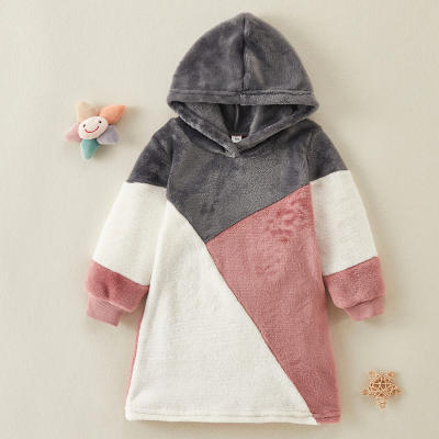 Toddler Girl Color-block Patchwork Hooded Long Sleeve Dress