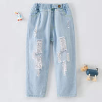 Toddler Boy Solid Color Ripped Jeans  Blue