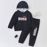 2-piece Letter Pattern Hoodie & Pants for Toddler Boy  Black