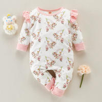 Ruffle Floral Printed Jumpsuit for Baby Girl  White