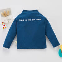 Toddler Girls Basic Letter Printed Solid Color Pure Cotton Long sleeve T-shirt  Blue