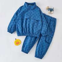 2-piece Bell Printed Coat & Pants for Toddler Boy  Blue