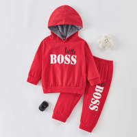 2-piece Letter Pattern Hoodie & Pants for Toddler Boy  Red