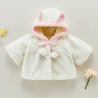 Solid Plush Rabbit Design Jacket for Baby Girl  White