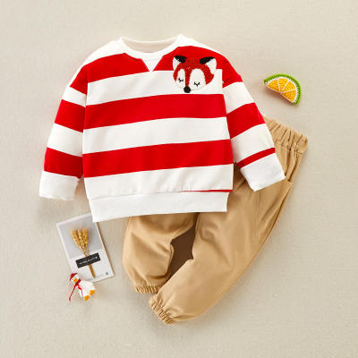Camiseta e calças estampadas com estampa de listras para bebê Fox