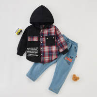 2-piece Plaid Hoodie & Jeans for Toddler Boy（No Shoes）  Red