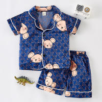Toddler Boy Mouse Print Pajamas Top & Shorts  Deep Blue