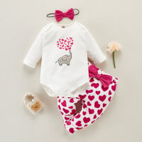 3-piece Headband & Heart-shaped Pattern Pants & Romper for Baby Girl  White