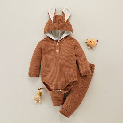 [Yuya Seleccionada]hibobi - Mono de manga larga con capucha y orejas de conejo lisas para bebé