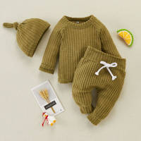 Baby Solid Color Long Sleeve Sweater & Pants With Hat  Green