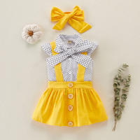3-piece Polka Dot Blouse & Solid Strap Dresses & Headwear for Baby Girl  Yellow
