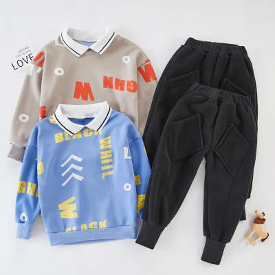 Toddler Boys Cotton Casual Geometric Color-block Top & Pants Suit