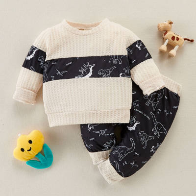 Top y pantalones con estampado de dinosaurio en bloques de color para bebé niño