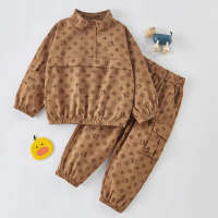 2-piece Bell Printed Coat & Pants for Toddler Boy  Brown