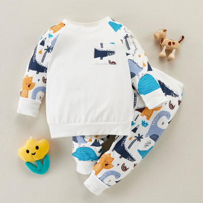 Pantalón y sudadera con capucha y bloques de color con estampado de animales para bebé niño