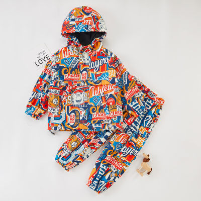 Calça e casaco de mangas compridas com estampa de desenho animado para criança