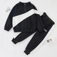 Toddler Boy Sporty  Splicing Sweatshirts & Pants Suit  Black