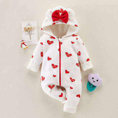 Cute Hooded Loving Heart Jumpsuit with Bowknot