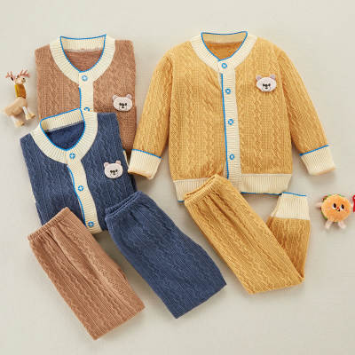 Baby Boy Bear Pattern Color-block Sweater Cardigan & Pants
