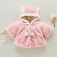 Solid Plush Rabbit Design Jacket for Baby Girl  Pink