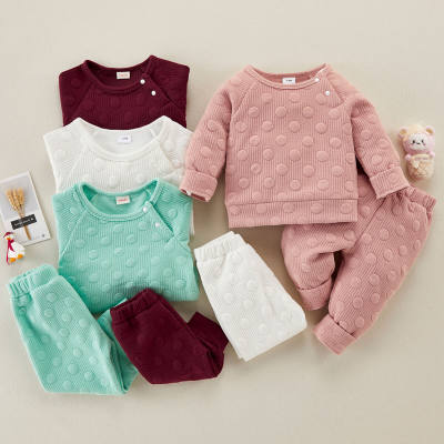 Suéter e calças de mangas compridas de cor sólida para bebês