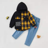 2-piece Plaid Hoodie & Jeans for Toddler Boy（No Shoes）  Yellow
