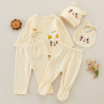 Kit de roupas íntimas de algodão de cinco peças com estampa de gato e bebê para recém-nascidos