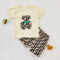 Toddler Boy Bear Print T-shirt & Print Short  White