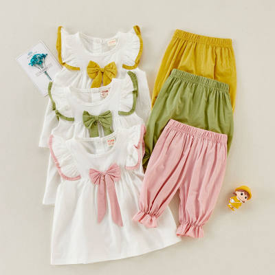 Toddler Girl Bow Fly Sleeves & Trousers