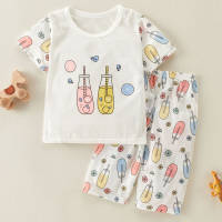 Toddler Boy Cartoon Pattern T-shirt & Pants Pajamas  Pink