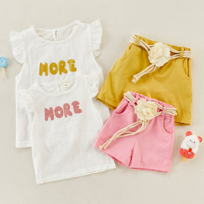 Toddler Girl Ruffle Sleeve Top & Floral Belt Shorts