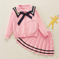 Toddler Girl Color-block Bowknot Decor Top & Skirt  Pink