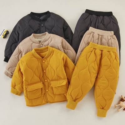 Toddler Boy Casual Solid Color Shawl Collar Puffer Jacket & Pants