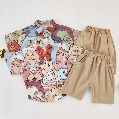 Top e Shorts de cor sólida para menino de desenho animado Bear Patten
