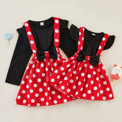 Toddler Girl Ruffle Top & Polka Dot Strap Dress