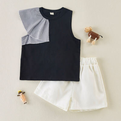 Toddler Girl Striped One-shoulder Decor Top & Shorts