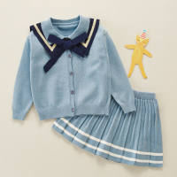 Toddler Girl Color-block Bowknot Decor Top & Skirt  Blue