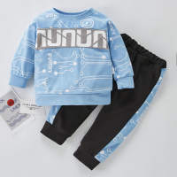 Toddler Boy Pure Cotton Letter Printed Color-block Sweater & Pants  Blue
