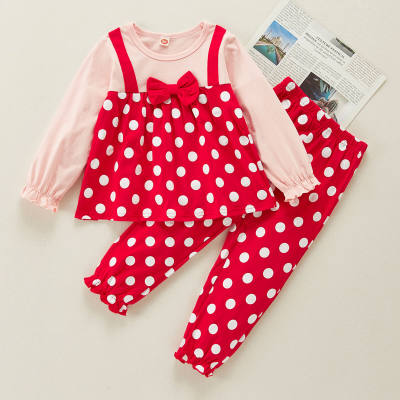 Top e calças de pijama com estampa de bolinhas coloridas para menina infantil