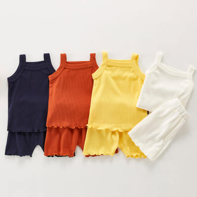 Toddler Girl Solid Pattern Cotton Vest Top & Shorts