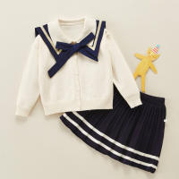 Toddler Girl Color-block Bowknot Decor Top & Skirt  White