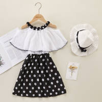 2-piece Polka Dot Dress & Hat for Girl  White