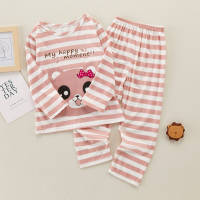 2-piece Cartoon Design Striped Pajamas for Girl - Hibobi