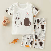 Toddler Boy Cartoon Pattern T-shirt & Pants Pajamas  Black/White